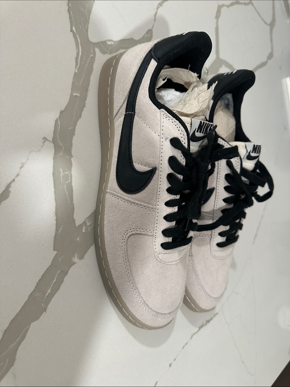 Nike Men’s Low-Top Suede Sneakers in Cream and Black